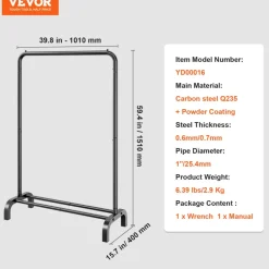 VEVOR Clothes Rack, Heavy Duty Clothing Garment Rack with Hanging Rod and Bottom Storage Area, Clothing Rack for Bedroom Guest Room