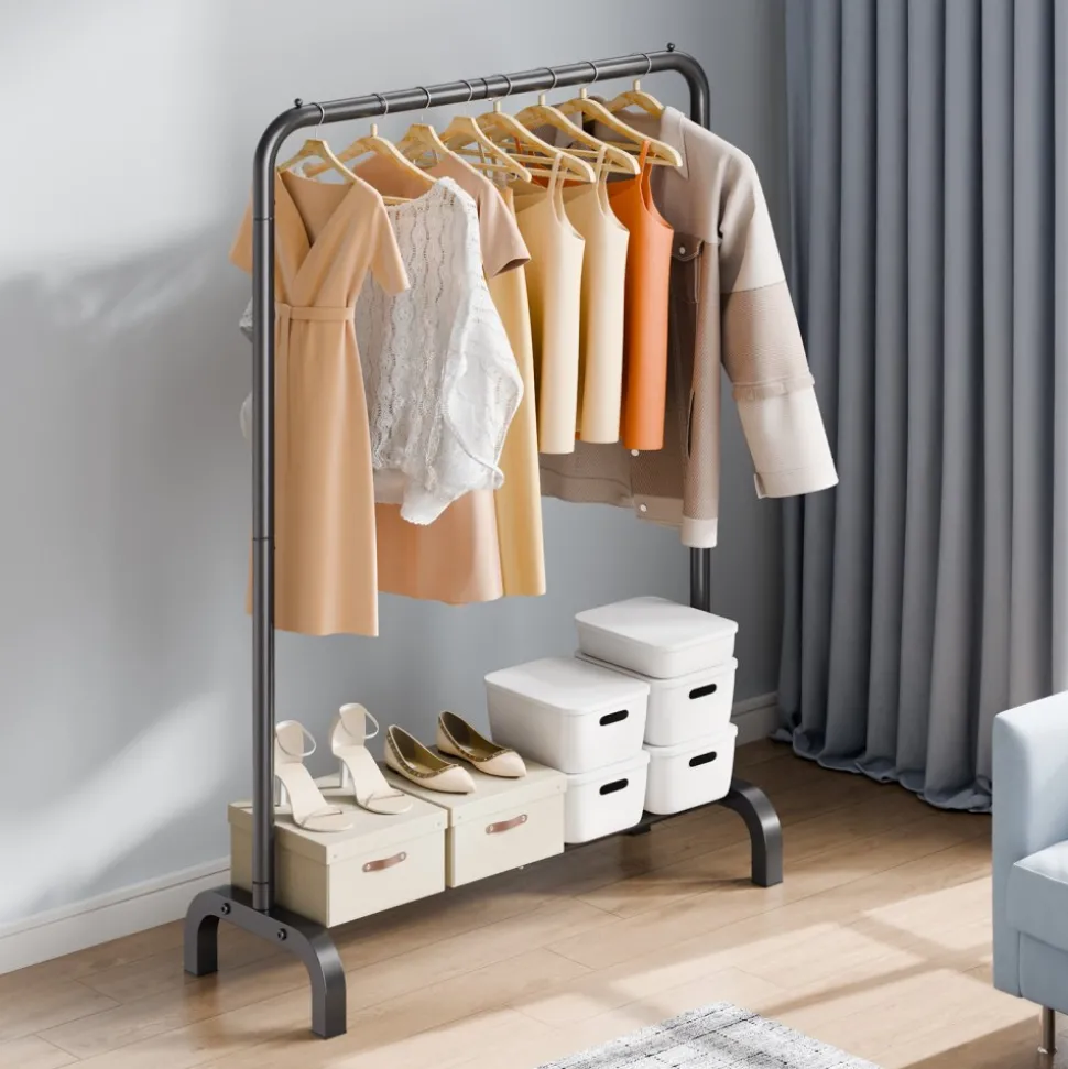 VEVOR Clothes Rack, Heavy Duty Clothing Garment Rack with Hanging Rod and Bottom Storage Area, Clothing Rack for Bedroom Guest Room