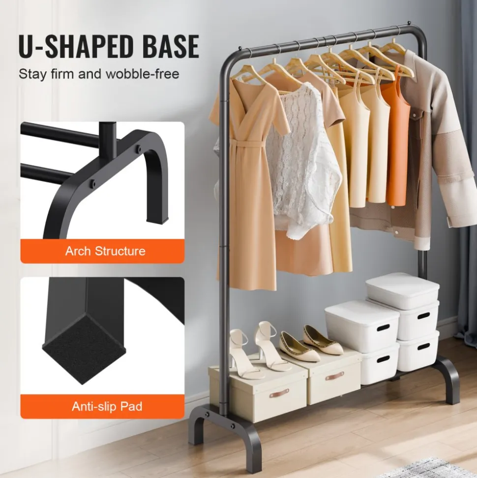 VEVOR Clothes Rack, Heavy Duty Clothing Garment Rack with Hanging Rod and Bottom Storage Area, Clothing Rack for Bedroom Guest Room