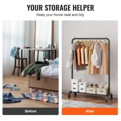 VEVOR Clothes Rack, Heavy Duty Clothing Garment Rack with Hanging Rod and Bottom Storage Area, Clothing Rack for Bedroom Guest Room
