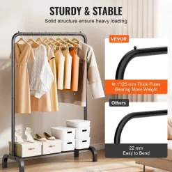 VEVOR Clothes Rack, Heavy Duty Clothing Garment Rack with Hanging Rod and Bottom Storage Area, Clothing Rack for Bedroom Guest Room