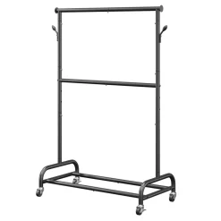 VEVOR Clothes Rack, Rolling Clothing Garment Rack with Adjustable Crossbar and Side Hooks, 150 lbs Load Capacity, Heavy Duty Carbon Steel Clothing Racks with Wheels for Bedroom, Laundry, Living Room