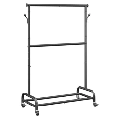 VEVOR Clothes Rack, Rolling Clothing Garment Rack with Adjustable Crossbar and Side Hooks, 150 lbs Load Capacity, Heavy Duty Carbon Steel Clothing Racks with Wheels for Bedroom, Laundry, Living Room