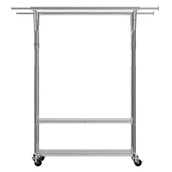 VEVOR Clothes Rack, Rolling Clothing Garment Rack with 2 Hanging Rods and 2 Storage Shelves, 264 lbs Load Capacity, Adjustable Height Carbon Steel Clothing Racks for Bedroom, Laundry, Living Room