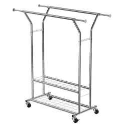VEVOR Clothes Rack, Rolling Clothing Garment Rack with 2 Hanging Rods and 2 Storage Shelves, 264 lbs Load Capacity, Adjustable Height Carbon Steel Clothing Racks for Bedroom, Laundry, Living Room