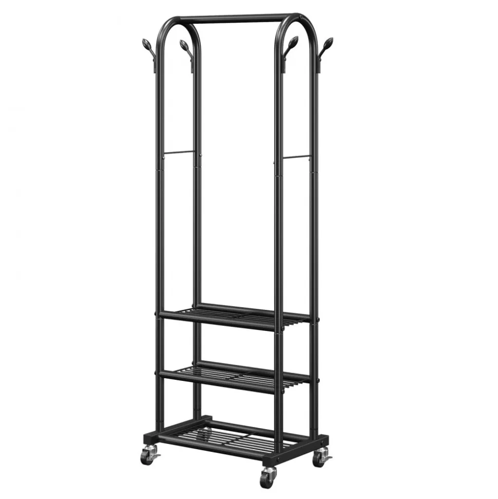 VEVOR Clothes Rack, Rolling Clothing Garment Rack with Hanging Rod and Side Hooks, 3 Storage Shelves, 99 lbs Load Capacity, Heavy Duty Carbon Steel Clothing Racks for Bedroom, Laundry, Living Room