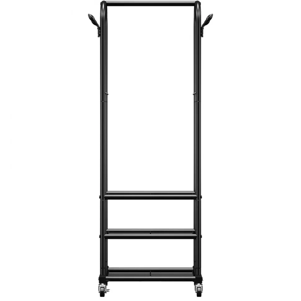 VEVOR Clothes Rack, Rolling Clothing Garment Rack with Hanging Rod and Side Hooks, 3 Storage Shelves, 99 lbs Load Capacity, Heavy Duty Carbon Steel Clothing Racks for Bedroom, Laundry, Living Room