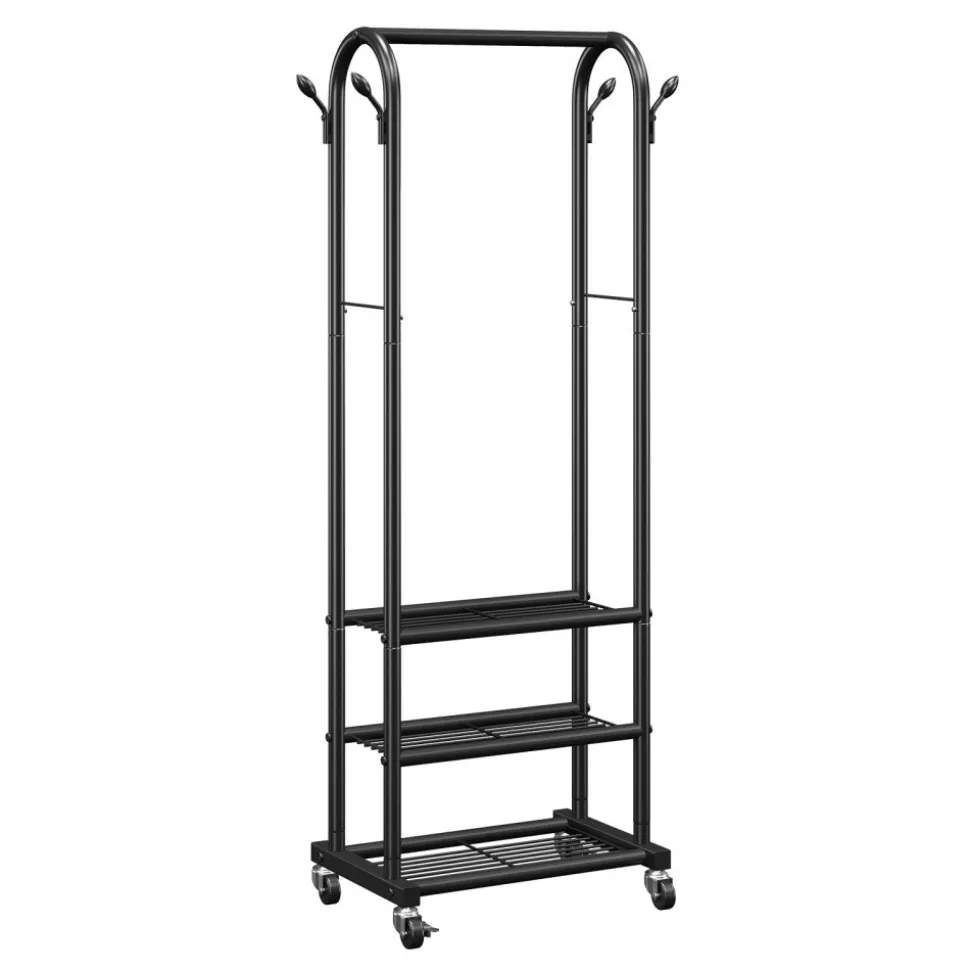 VEVOR Clothes Rack, Rolling Clothing Garment Rack with Hanging Rod and Side Hooks, 3 Storage Shelves, 99 lbs Load Capacity, Heavy Duty Carbon Steel Clothing Racks for Bedroom, Laundry, Living Room