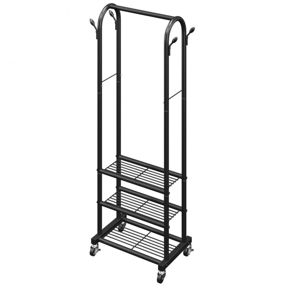 VEVOR Clothes Rack, Rolling Clothing Garment Rack with Hanging Rod and Side Hooks, 3 Storage Shelves, 99 lbs Load Capacity, Heavy Duty Carbon Steel Clothing Racks for Bedroom, Laundry, Living Room