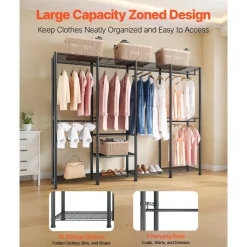 VEVOR Clothing Garment Rack, Heavy Duty Closet Wardrobe, 7 Adjustable Tiers Clothes Racks with Steel Frame, 850 lbs Load Capacity Clothes Rack with 4 Hanging Rods for Bedroom, Clothing Store, Hallway
