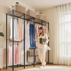 VEVOR Clothing Garment Rack, Heavy Duty Closet Wardrobe, 7 Adjustable Tiers Clothes Racks with Steel Frame, 850 lbs Load Capacity Clothes Rack with 4 Hanging Rods for Bedroom, Clothing Store, Hallway