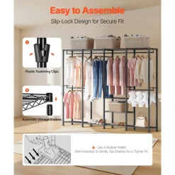 VEVOR Clothing Garment Rack, Heavy Duty Closet Wardrobe, 7 Adjustable Tiers Clothes Racks with Steel Frame, 850 lbs Load Capacity Clothes Rack with 4 Hanging Rods for Bedroom, Clothing Store, Hallway