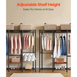 VEVOR Clothing Garment Rack, Heavy Duty Closet Wardrobe, 7 Adjustable Tiers Clothes Racks with Steel Frame, 850 lbs Load Capacity Clothes Rack with 4 Hanging Rods for Bedroom, Clothing Store, Hallway