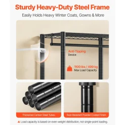 VEVOR Clothing Garment Rack, Heavy Duty Closet Wardrobe, 7 Adjustable Tiers Clothes Racks with Steel Frame, 850 lbs Load Capacity Clothes Rack with 4 Hanging Rods for Bedroom, Clothing Store, Hallway