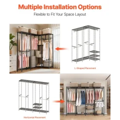 VEVOR Clothing Garment Rack, Heavy Duty Closet Wardrobe, 7 Adjustable Tiers Clothes Racks with Steel Frame, 850 lbs Load Capacity Clothes Rack with 4 Hanging Rods for Bedroom, Clothing Store, Hallway