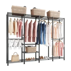 VEVOR Clothing Garment Rack, Heavy Duty Closet Wardrobe, 7 Adjustable Tiers Clothes Racks with Steel Frame, 850 lbs Load Capacity Clothes Rack with 4 Hanging Rods for Bedroom, Clothing Store, Hallway