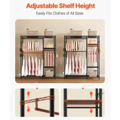 VEVOR Clothing Garment Rack, Heavy Duty Clothes Rack, 6 Adjustable Tiers Clothes Racks with Steel Frame, 800 lbs Load Capacity Closet Wardrobe with 3 Hanging Rods for Bedroom, Clothing Store, Hallway