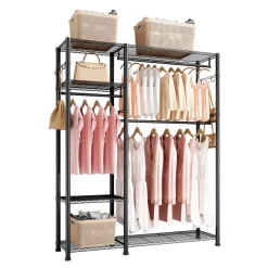 VEVOR Clothing Garment Rack, Heavy Duty Clothes Rack, 6 Adjustable Tiers Clothes Racks with Steel Frame, 800 lbs Load Capacity Closet Wardrobe with 3 Hanging Rods for Bedroom, Clothing Store, Hallway