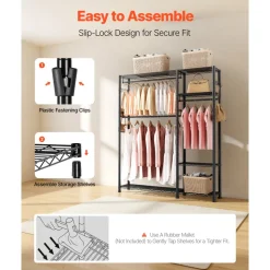 VEVOR Clothing Garment Rack, Heavy Duty Clothes Rack, 6 Adjustable Tiers Clothes Racks with Steel Frame, 800 lbs Load Capacity Closet Wardrobe with 3 Hanging Rods for Bedroom, Clothing Store, Hallway