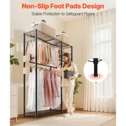 VEVOR Clothing Garment Rack, Heavy Duty Clothes Rack, 6 Adjustable Tiers Clothes Racks with Steel Frame, 800 lbs Load Capacity Closet Wardrobe with 3 Hanging Rods for Bedroom, Clothing Store, Hallway