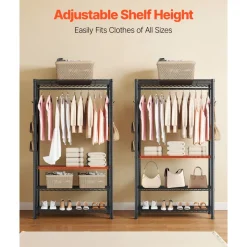 VEVOR Clothing Garment Rack, Heavy Duty Clothing Garment Rack, 4 Adjustable Tiers Clothing Racks with Carbon Steel, 500 lbs Load Capacity Closet Wardrobe for Bedroom, Clothing Store, Hallway