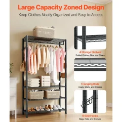 VEVOR Clothing Garment Rack, Heavy Duty Clothing Garment Rack, 4 Adjustable Tiers Clothing Racks with Carbon Steel, 500 lbs Load Capacity Closet Wardrobe for Bedroom, Clothing Store, Hallway