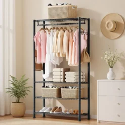VEVOR Clothing Garment Rack, Heavy Duty Clothing Garment Rack, 4 Adjustable Tiers Clothing Racks with Carbon Steel, 500 lbs Load Capacity Closet Wardrobe for Bedroom, Clothing Store, Hallway