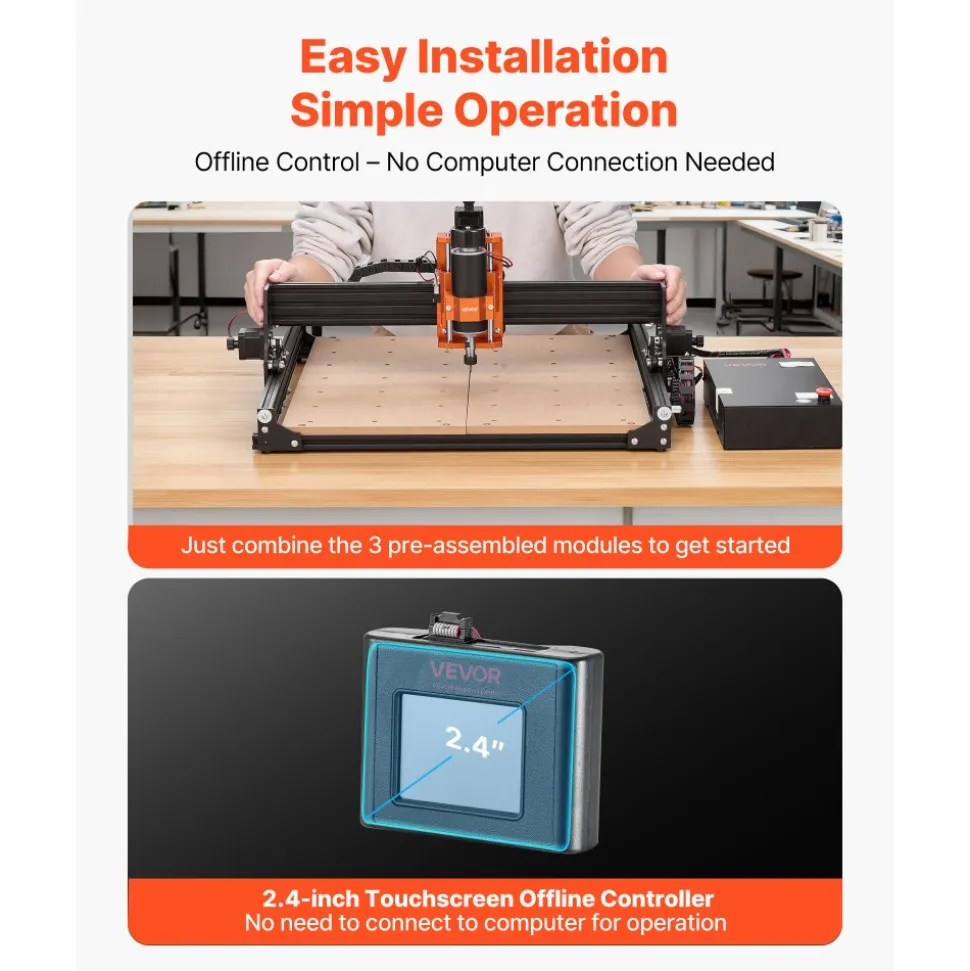VEVOR CNC Router Machine, 300W Spindle, 3-Axis Wood Engraving Milling Machine, with 15.75 x 15.75 x 2.36 in Working Area, Offline Controller, Aluminum Alloy Structure, for Wood Acrylic Carving Cutting