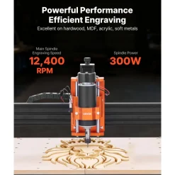 VEVOR CNC Router Machine, 300W Spindle, 3-Axis Wood Engraving Milling Machine, with 15.75 x 15.75 x 2.36 in Working Area, Offline Controller, Aluminum Alloy Structure, for Wood Acrylic Carving Cutting