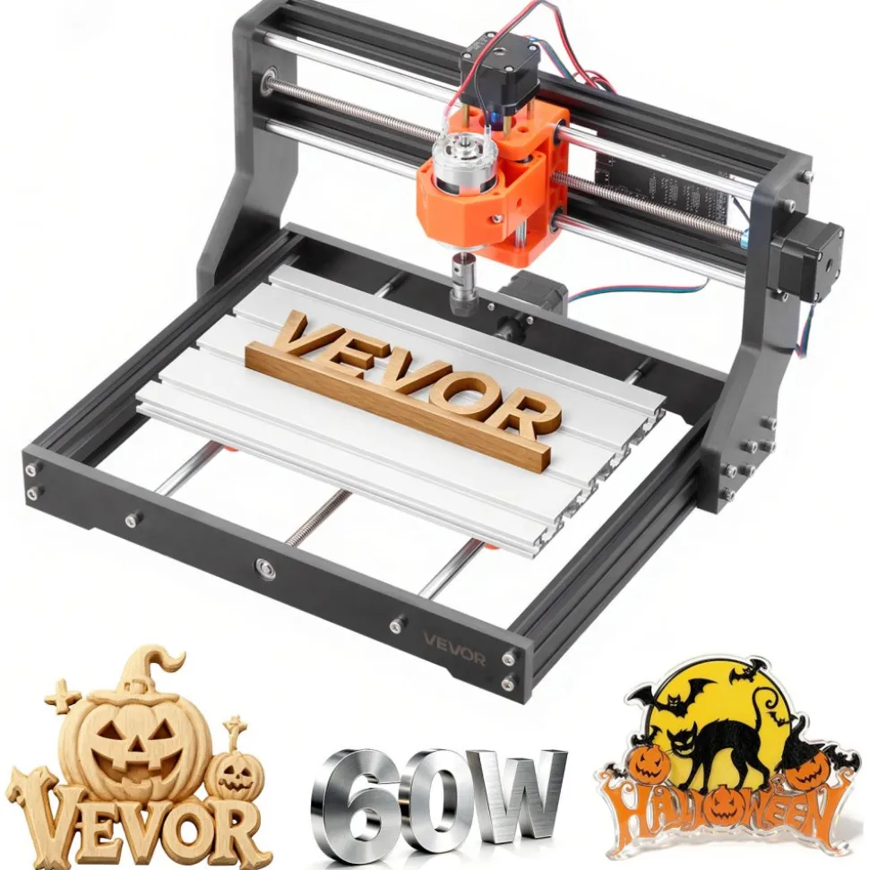 VEVOR 3018 CNC Router Machine, 60W Spindle, 3-Axis Wood Engraving Milling Machine, with 300 x 180 x 40 mm Working Area, Aluminum Alloy Structure, for Wood Acrylic Carving Cutting