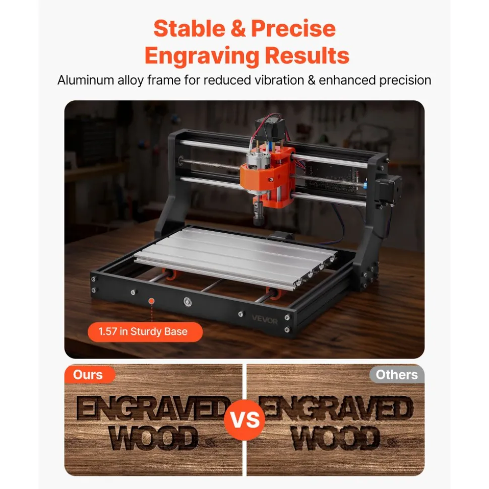 VEVOR 3018 CNC Router Machine, 60W Spindle, 3-Axis Wood Engraving Milling Machine, with 300 x 180 x 40 mm Working Area, Aluminum Alloy Structure, for Wood Acrylic Carving Cutting