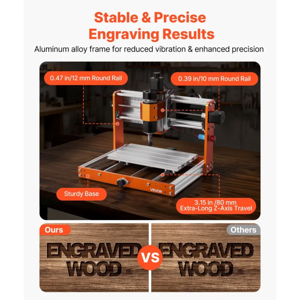 VEVOR CNC Router Machine, 500W Spindle, 3-Axis Wood Engraving Milling Machine, with 300 x 180 x 80 mm Working Area, Offline Controller, Limit Switch, E-Stop, for Wood Acrylic Plastic Carving Cutting