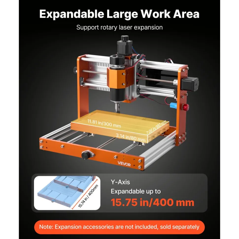 VEVOR CNC Router Machine, 500W Spindle, 3-Axis Wood Engraving Milling Machine, with 300 x 180 x 80 mm Working Area, Offline Controller, Limit Switch, E-Stop, for Wood Acrylic Plastic Carving Cutting