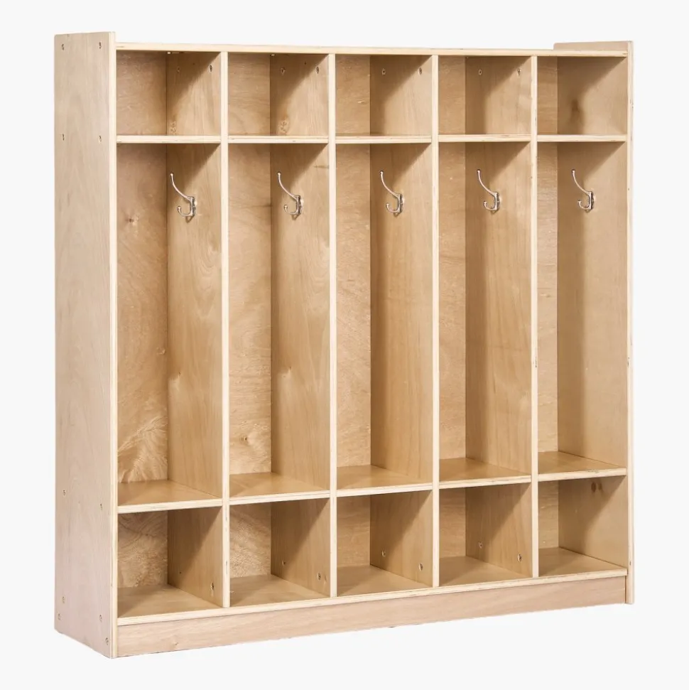 VEVOR Coat Locker, 5-Section Daycare Cubby Coat Rack 48x12x48 inch, Classroom Coat Locker and Backpack Hanger, with 5 Hooks and Storage Boxes, for Kindergarten & School, Natural