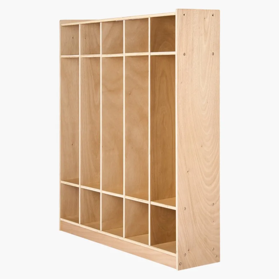 VEVOR Coat Locker, 5-Section Daycare Cubby Coat Rack 48x12x48 inch, Classroom Coat Locker and Backpack Hanger, with 5 Hooks and Storage Boxes, for Kindergarten & School, Natural