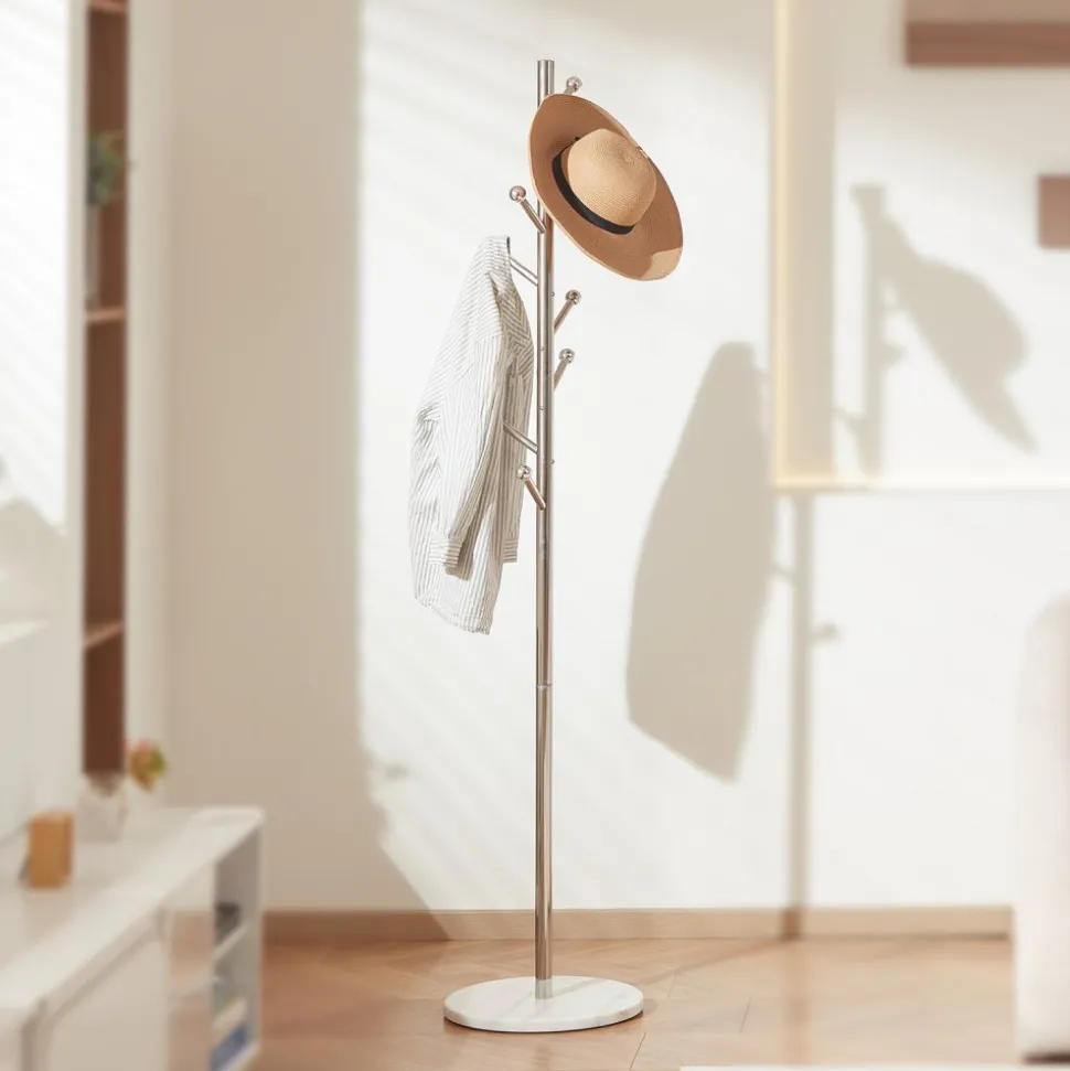 VEVOR Coat Rack, Freestanding Coats Rack Stand with Stable Marble Base & 8 Hooks, Free Standing Hall Coat Tree for Entryway, Bedroom, Office, Living Room, Modern Clothes Hanger for Coats, Hats, Bags