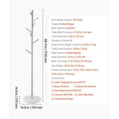 VEVOR Coat Rack, Freestanding Coats Rack Stand with Stable Marble Base & 8 Hooks, Free Standing Hall Coat Tree for Entryway, Bedroom, Office, Living Room, Modern Clothes Hanger for Coats, Hats, Bags