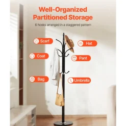 VEVOR Coat Rack, Freestanding Coat Rack Stand with Quartz Stone Base & 9 Hooks, Free Standing Hall Coat Tree for Entryway, Bedroom, Office, Living Room, Modern Clothes Hanger for Coat, Hat, Scarf, Bag