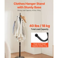 VEVOR Coat Rack, Freestanding Coat Rack Stand with Quartz Stone Base & 9 Hooks, Free Standing Hall Coat Tree for Entryway, Bedroom, Office, Living Room, Modern Clothes Hanger for Coat, Hat, Scarf, Bag