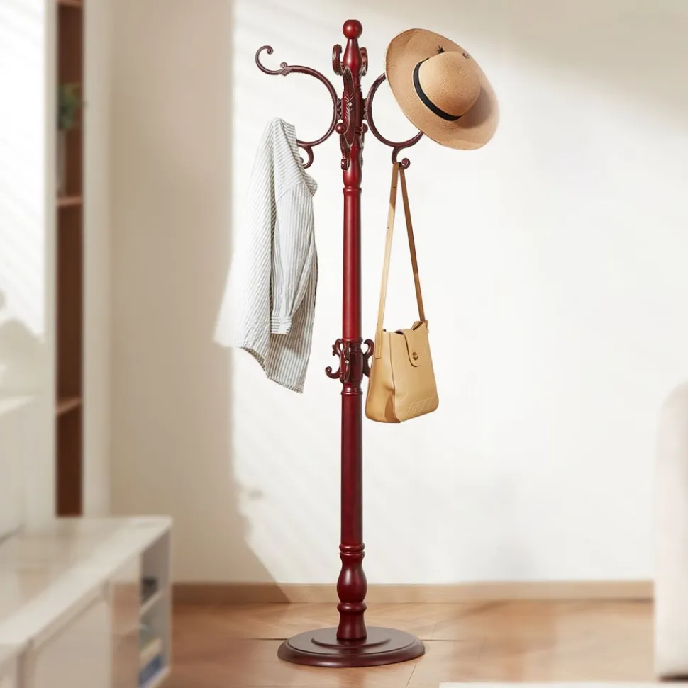 VEVOR Coat Rack Freestanding, Wooden Coats Rack Stand with Weighted Base & 11 Hooks, Free Standing Hall Coat Tree for Entryway, Bedroom, Living Room, Modern Clothes Hanger Stand for Coats, Hats, Bag