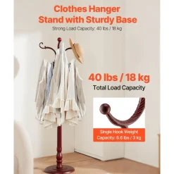 VEVOR Coat Rack Freestanding, Wooden Coats Rack Stand with Weighted Base & 11 Hooks, Free Standing Hall Coat Tree for Entryway, Bedroom, Living Room, Modern Clothes Hanger Stand for Coats, Hats, Bag