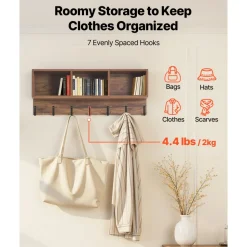 VEVOR Coat Rack with Shoe Bench, 3-in-1 Shoe Coat Rack Combo Set with Hooks and Bookshelf, Steel Frame Hall Tree Entrance Storage Organizer Holder for Entry, Bedroom, Closet, Office, Rustic Brown