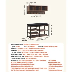 VEVOR Coat Rack with Shoe Bench, 3-in-1 Shoe Coat Rack Combo Set with Hooks and Bookshelf, Steel Frame Hall Tree Entrance Storage Organizer Holder for Entry, Bedroom, Closet, Office, Rustic Brown