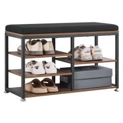VEVOR Coat Rack with Shoe Bench, 3-in-1 Shoe Coat Rack Combo Set with Hooks and Bookshelf, Steel Frame Hall Tree Entrance Storage Organizer Holder for Entry, Bedroom, Closet, Office, Rustic Brown