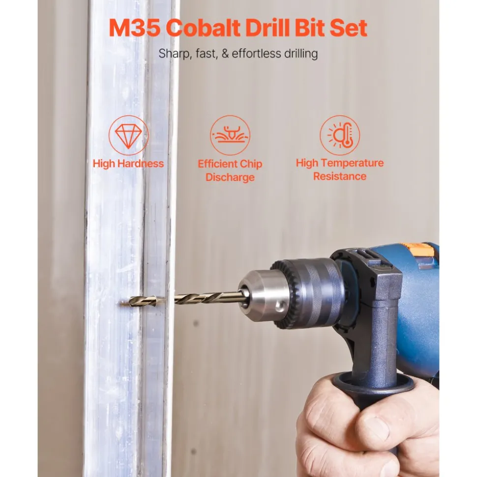 VEVOR Cobalt Drill Bit Set, 29 Pcs, M35 High Speed Steel Cobalt Drill Bits with Storage Case, for Drilling Metal, Stainless Steel, Aluminum Alloy, Wood, Plastic, for Professional Work and Home DIY