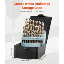 VEVOR Cobalt Drill Bit Set, 29 Pcs, M35 High Speed Steel Cobalt Drill Bits with Storage Case, for Drilling Metal, Stainless Steel, Aluminum Alloy, Wood, Plastic, for Professional Work and Home DIY