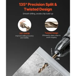VEVOR Cobalt Drill Bit Set, 29 Pcs, M35 High Speed Steel Cobalt Drill Bits with Storage Case, for Drilling Metal, Stainless Steel, Aluminum Alloy, Wood, Plastic, for Professional Work and Home DIY