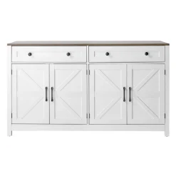VEVOR Coffee Bar Cabinet, Farmhouse Coffee Bar Table with 2 Drawers, Buffet Stand Cabinet with 4 Barn Doors, Sideboard Buffet Station for Living Room, Entryway, Kitchen, 55.1 x 15.5 x 31.5 in, White