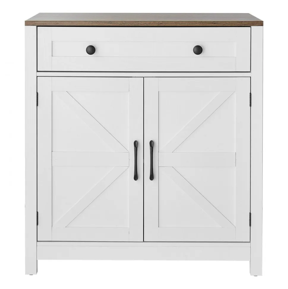 VEVOR Coffee Bar Cabinet, Farmhouse Coffee Bar Table with Drawer, Buffet Stand Cabinet with 2 Barn Door, Sideboard Buffet Station for Living Room, Entryway, Kitchen, 29.5 x 14.7 x 31.5 in, White