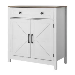 VEVOR Coffee Bar Cabinet, Farmhouse Coffee Bar Table with Drawer, Buffet Stand Cabinet with 2 Barn Door, Sideboard Buffet Station for Living Room, Entryway, Kitchen, 29.5 x 14.7 x 31.5 in, White